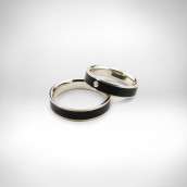 Vestuviniai žiedai Nr. 138 - baltas auksas 585, juodas emalis, briliantas