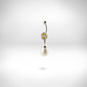 Auskaras bambai - auksas 585, natūralus perlas, briliantas